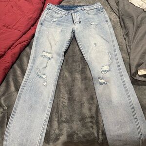Men’s Ksubi Faded Blue Ripped Straight Leg Jeans 34x30